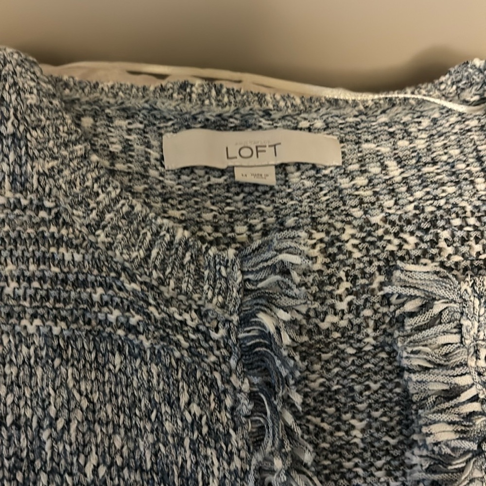 Loft dressy open cardigan blue and white. Size M